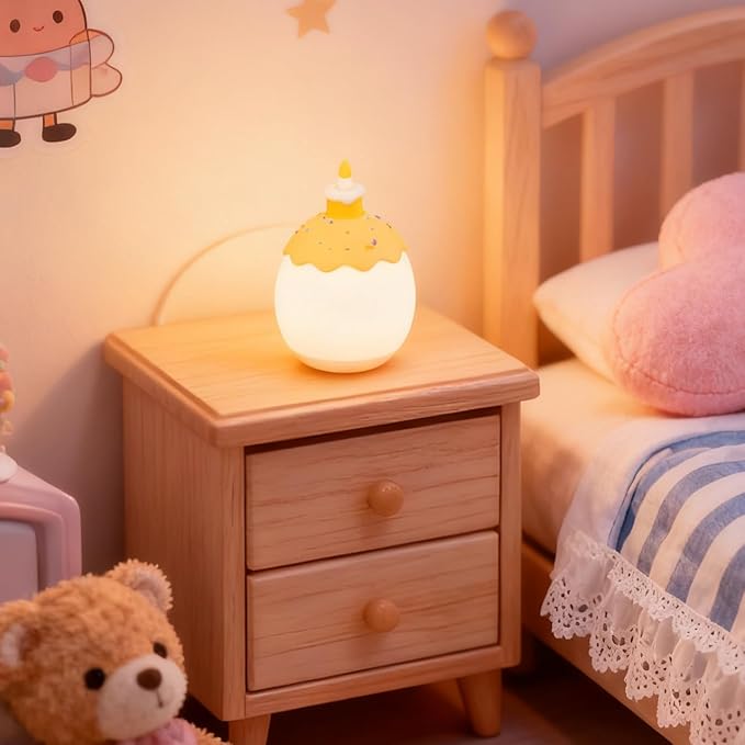 Silicone Night Light for Kids, Egg Baby Nursery Night Lamp with 3-Level Dimming & 30-Min Timer, Portable nightlight for Kids Bedroom,Birthday Cake-Shaped Night Light