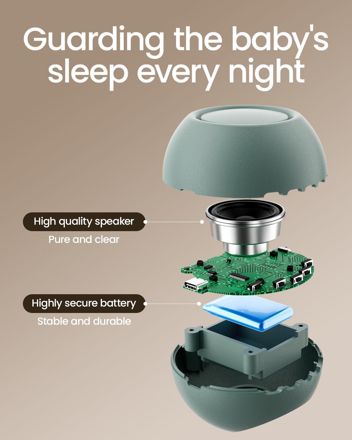 CHICWAY 2026 Mom's Choice Awards, Portable Sound Machine for Baby Adult, AI Cry Detection, 18 Soothing Sound, Bluetooth Rechargeable White Noise Machine for Home Office Travel, Nursery Light, Gray