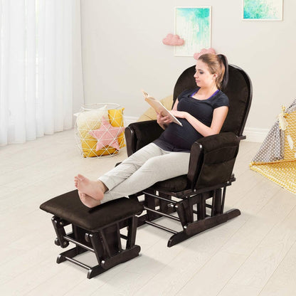Costzon Nursery Glider with Ottoman, Upholstered Comfort Glider Rocker with Padded Cushion, Storage Pocket, Solid Wood Base, Rocking Chair Nursery for Breastfeeding, Napping (Light Gray)