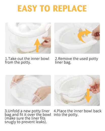 50 Pcs Potty Liners for Summer Infant My Size Potty Pro - Disposable Potty Bags with Elastic Fit, Leakproof & Easy Clean, Fits Most Potty Chairs, Travel Potties, Portable Toilets, 18×8 Inches