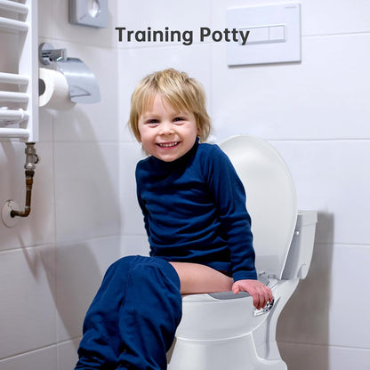 2-in-1 Toddler Potty Training Toilet, Potty Training Toilet for Toddlers, Washable Split Potty with Soft Seat, Realistic Flushing Sound for Boys & Girls Ages with Wipes Storage, Toilet Paper Holder