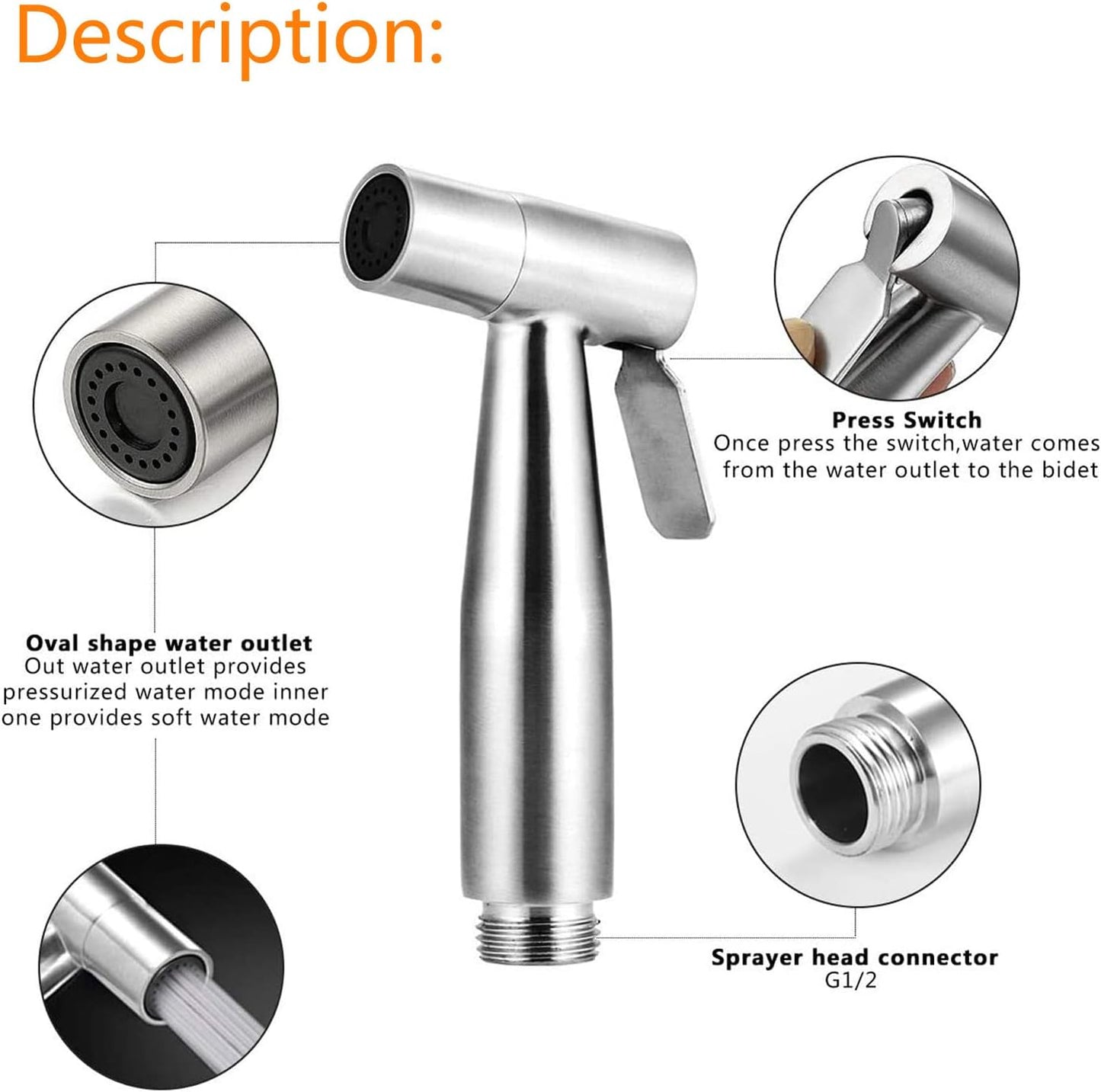 2 Pieces Bidet Toilet Sprayer Head Stainless Steel Handheld Bidet Sprayer Cloth Bathroom Diaper Spray for Kitchen and Toilet Cleaning