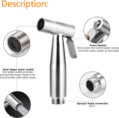 2 Pieces Bidet Toilet Sprayer Head Stainless Steel Handheld Bidet Sprayer Cloth Bathroom Diaper Spray for Kitchen and Toilet Cleaning