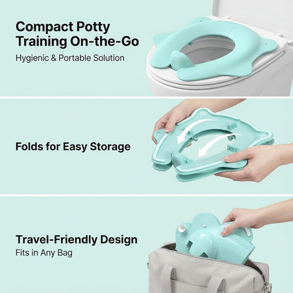 Foldable Travel Potty Seat for Toddler, Portable Toilet Training Seat for Kids on The Go, Fits Round & Oval Toilets with Non-Slip Base & Travel Bag for Car Airplane Essentials, Grey