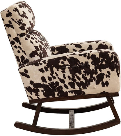 HCHAIRH Rocking Chair Nursery, Upholstered Fabricr Nursing Rocking Chairs with Soft High Back, Modern Nursery Glider Rocker for Mom Living Room, Bedroom, Camel