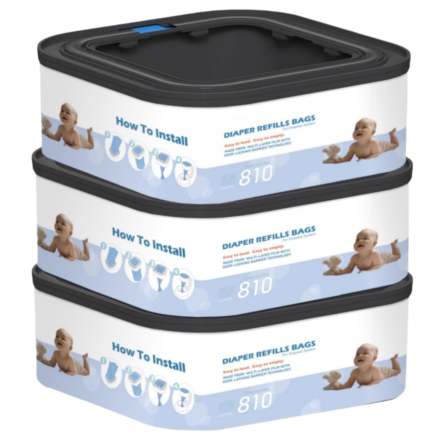 6 Packs Jumbo Square Refills Disposal Bags Refill Compatible with Diaper Genie Compact and Select Pails (Not Fit Classic Version Pails), Hold Up to 810 Newborn-Sized Diapers Per Refill