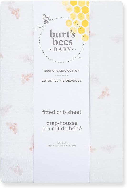 Burt's Bees Baby Essential Organic Cotton Fitted Crib Sheet, Breathable for Boy Girl Standard Crib & Toddler Mattresses