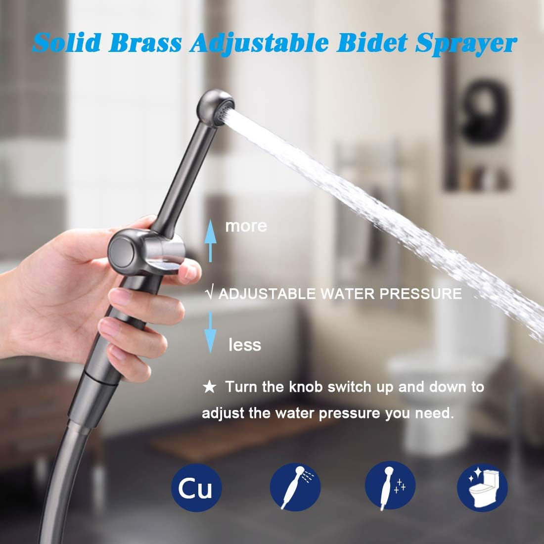 Handheld Bidet Toilet Sprayer, White Bidet Spray for Toilet, Cloth Diaper Sprayer with Backflow Preventer, Adjustable Water Jet Spray with 7.9" Long Wand