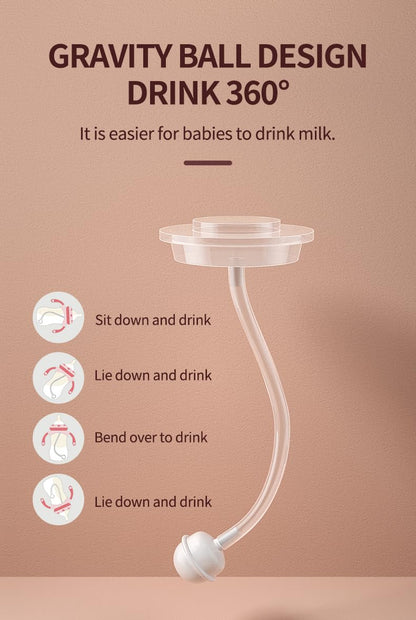 Oberni Baby Bottles, Weighted Straw Toddler Milk Bottles with Non-Slip Handle, Size + Variable Fast Flow, 12+ Months, BPA-Free, Pink/1Pack/9oz