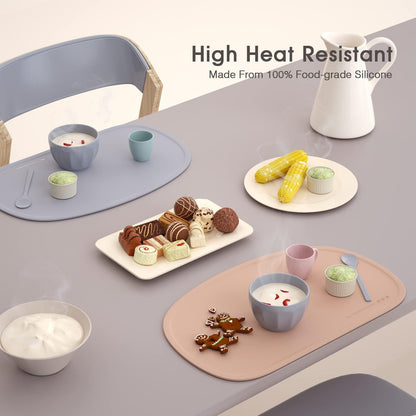 Cuddle Campus Set of 3 Silicone Placemats with Raised Edges for Kids,Toddlers,Babies, Non-Slip Dinning Table Mat, Baby Eating Mat, Food Mat Set 2
