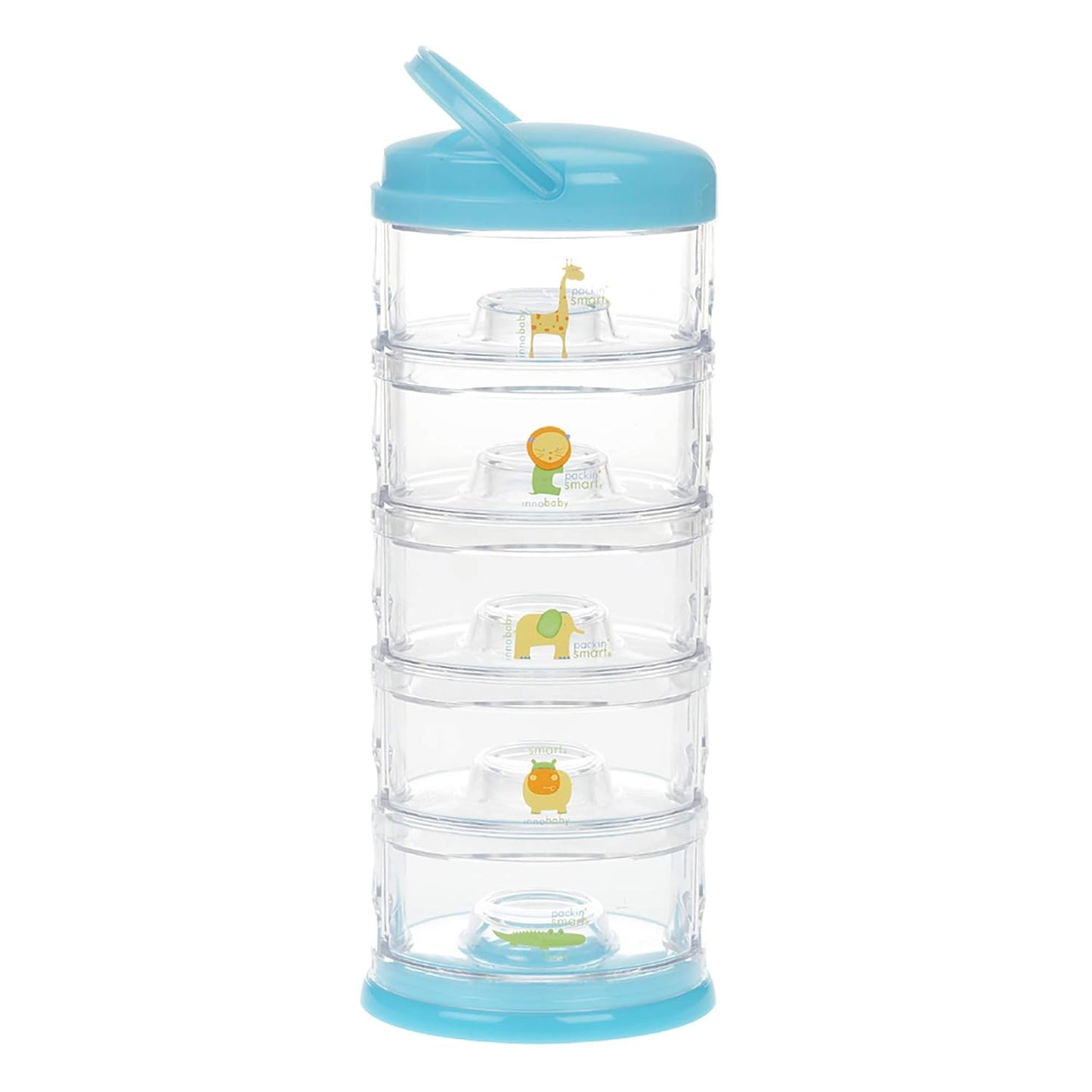 Innobaby Packin' Smart Stackable and Portable Storage System for Formula, Baby Snacks and More. Set of 5 Stackable Containers in Strawberry Sorbet. BPA Free.