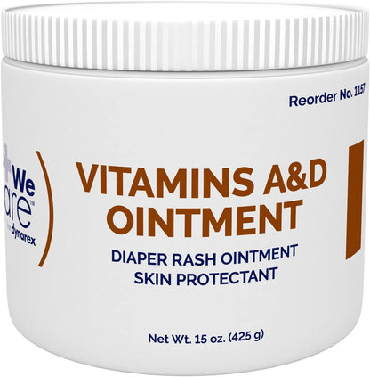 Dynarex Vitamins A & D Ointment, Ointment with Vitamin A and Vitamin D Skin Protectant, for Diaper Rash and Discomfort, White, 15 oz Jar