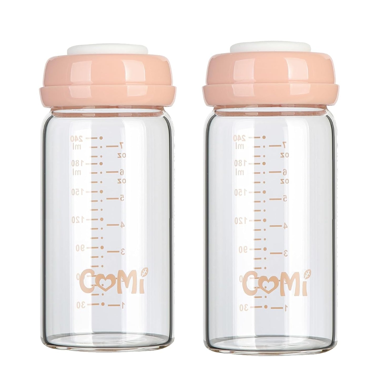 COMI Wide Neck Glass Breastmilk Collection n Storage Bottle, 4 Packs,10oz with Screw Ring Sealing Disk,Re-markable Sealing Disc,BPA Free,Fits Breast Pumps&Nipples(4 Green Lids)