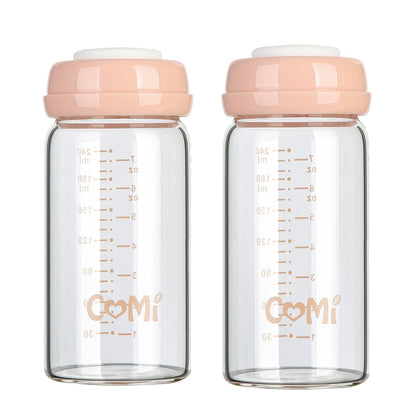 COMI Wide Neck Glass Breastmilk Collection n Storage Bottle, 4 Packs,10oz with Screw Ring Sealing Disk,Re-markable Sealing Disc,BPA Free,Fits Breast Pumps&Nipples(4 Green Lids)