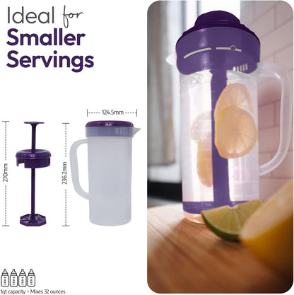 JBK Pottery 1 Quart Plastic Mixing Pitcher with Mixing Lid, BPA Free, Shatterproof Beverage Jug for Iced Tea, Lemonade, Juices, Milk – Leak-Proof, Easy Stirring, Dishwasher Safe | Blue