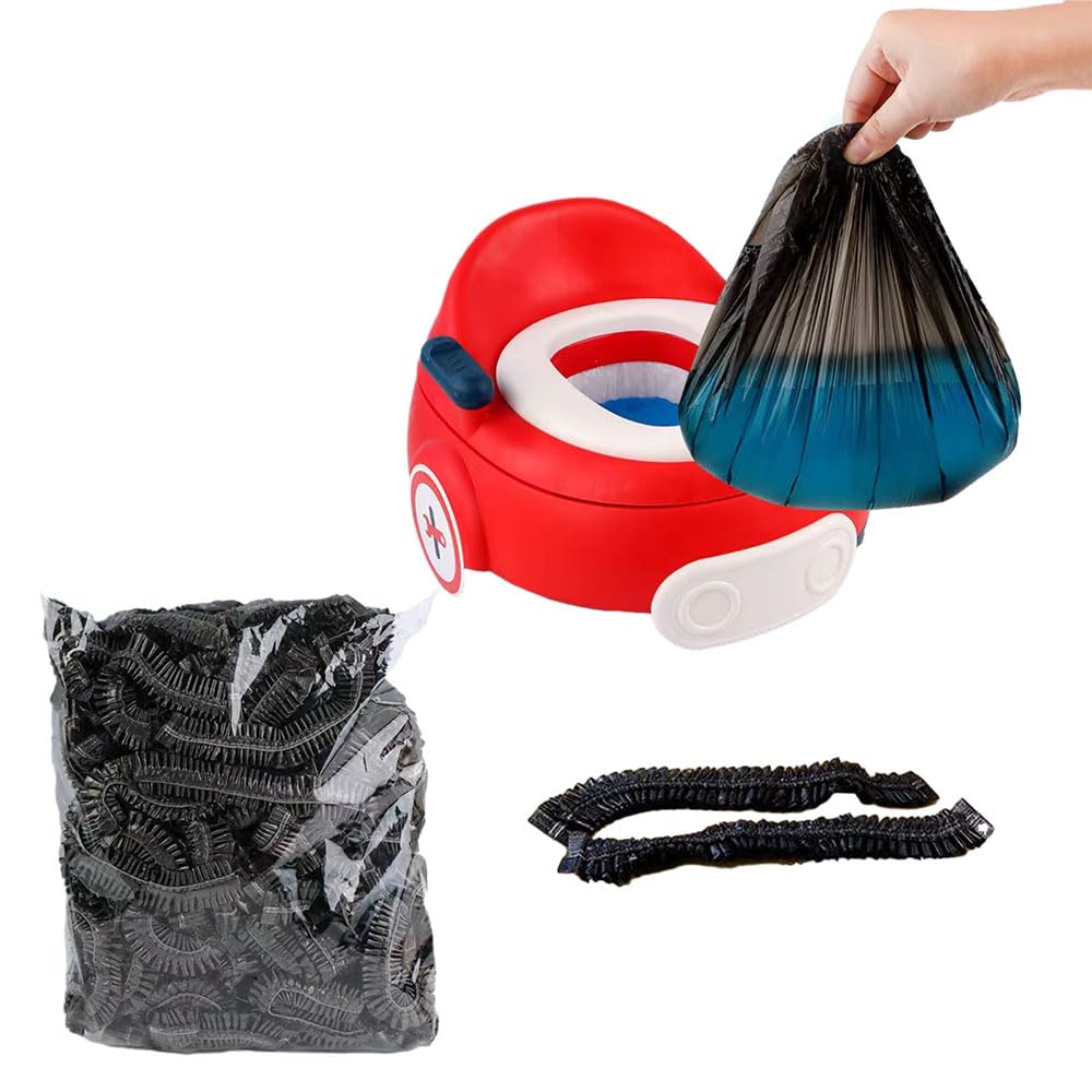 OULIGET Potty Chair Liners with Elastic, Portable Potty Training Bags, Potty Refill Liners Disposable for Toddlers Kids and Baby,Toilet Seat Cover,17x8Inches,Black,200pieces