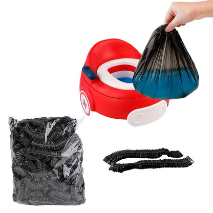 OULIGET Potty Chair Liners with Elastic, Portable Potty Training Bags, Potty Refill Liners Disposable for Toddlers Kids and Baby,Toilet Seat Cover,17x8Inches,Black,200pieces
