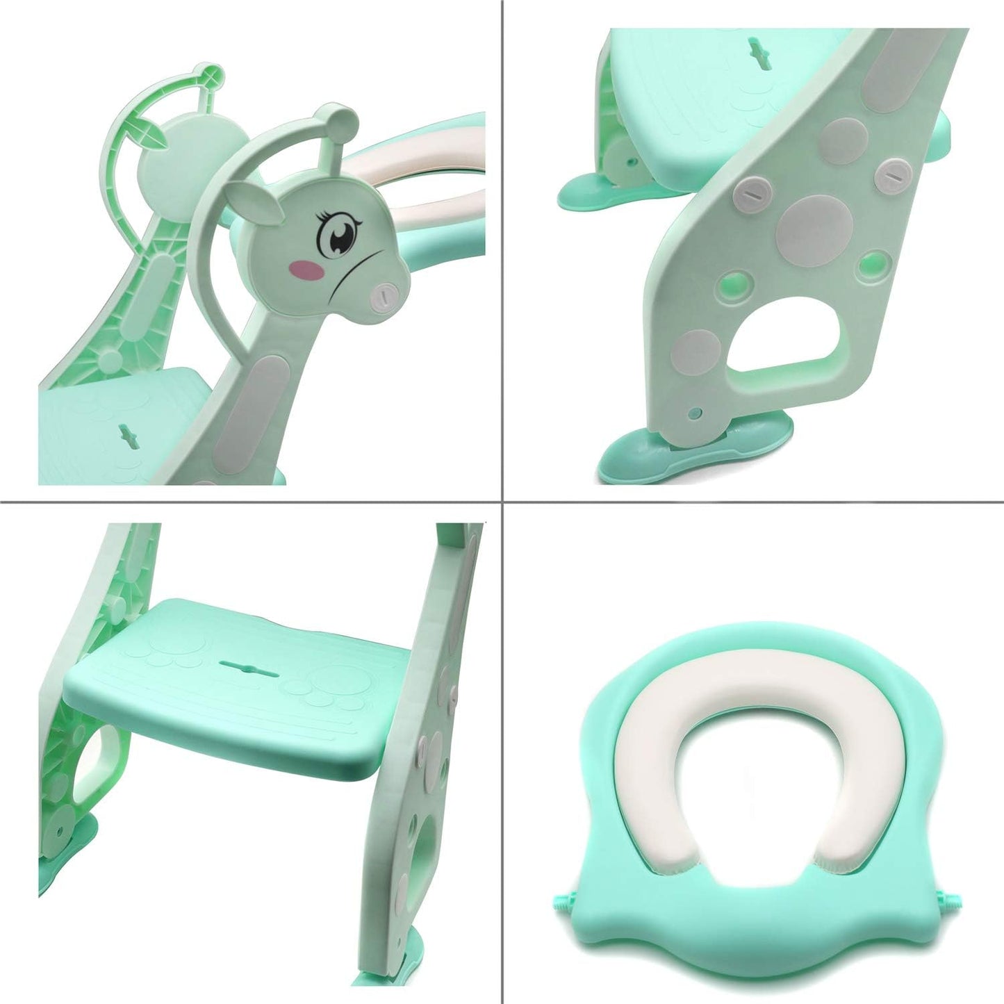 HTTMT- Giraffe Potty Training Toilet Ladder Seat With Upgraded Cushion Step Stool Ladder Toilet Chair/Toilet Trainer for Baby Toddler Kids Children In Pink [P/N: ET-BABY001-PINK STEP]