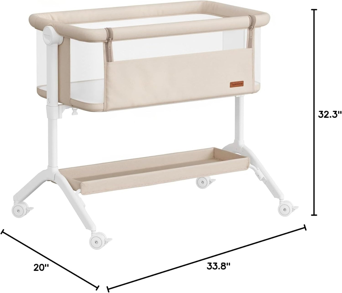 Bassinet Bedside Sleeper - All-Mesh Design, Portable Bedside Bassinet for Baby with Washable Mattress, 5 Adjustable Heights（Beige）
