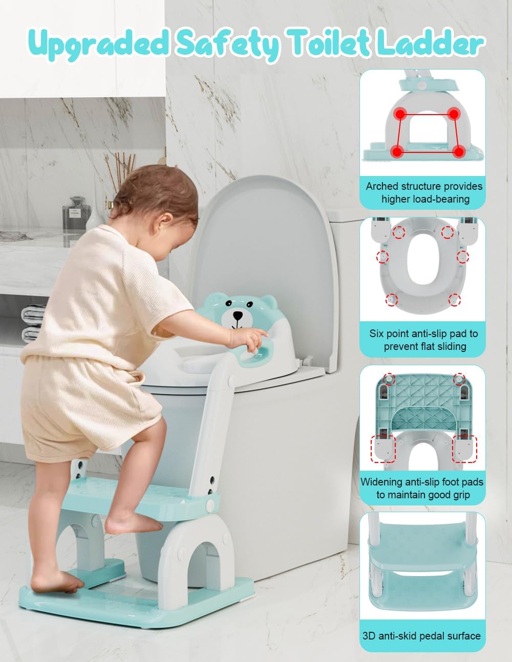 Potty Training Seat with Step Stool, Toddler Potty Training Toilet Seat with Non-Slip Step Splash Guard Safety Handles and Waterproof Cushion, 2 In 1 Toddler Potty Seat