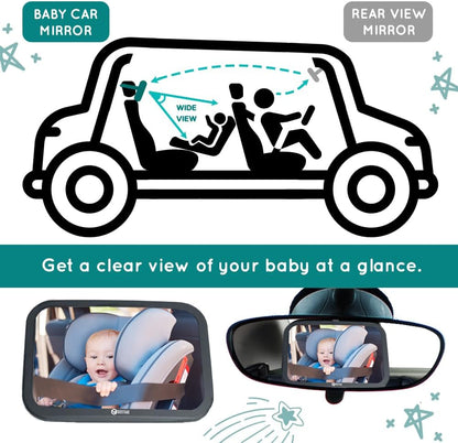 Rightcar Solutions Baby Car Mirror for Infant & Newborn | Rear Facing Car Seat Mirror | Shatterproof, Wide Crystal Clear View.
