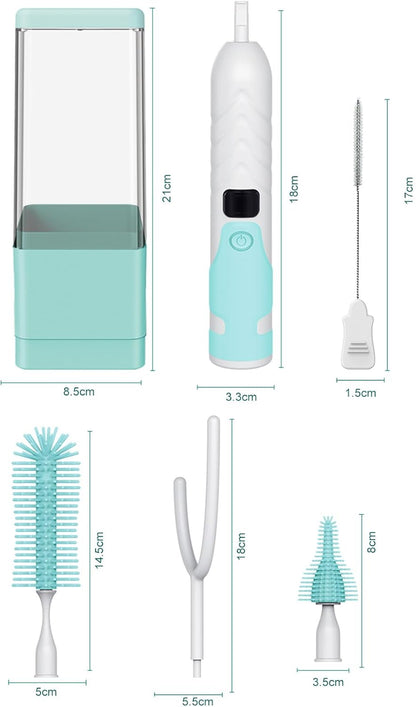 Electric Bottle Brush Cleaner, Portable & Rechargeable Electric Baby Bottle Brush Travel Kit– Nipple & Baby Straw Cleaner Brush,UV sterilized for Moms (Green)