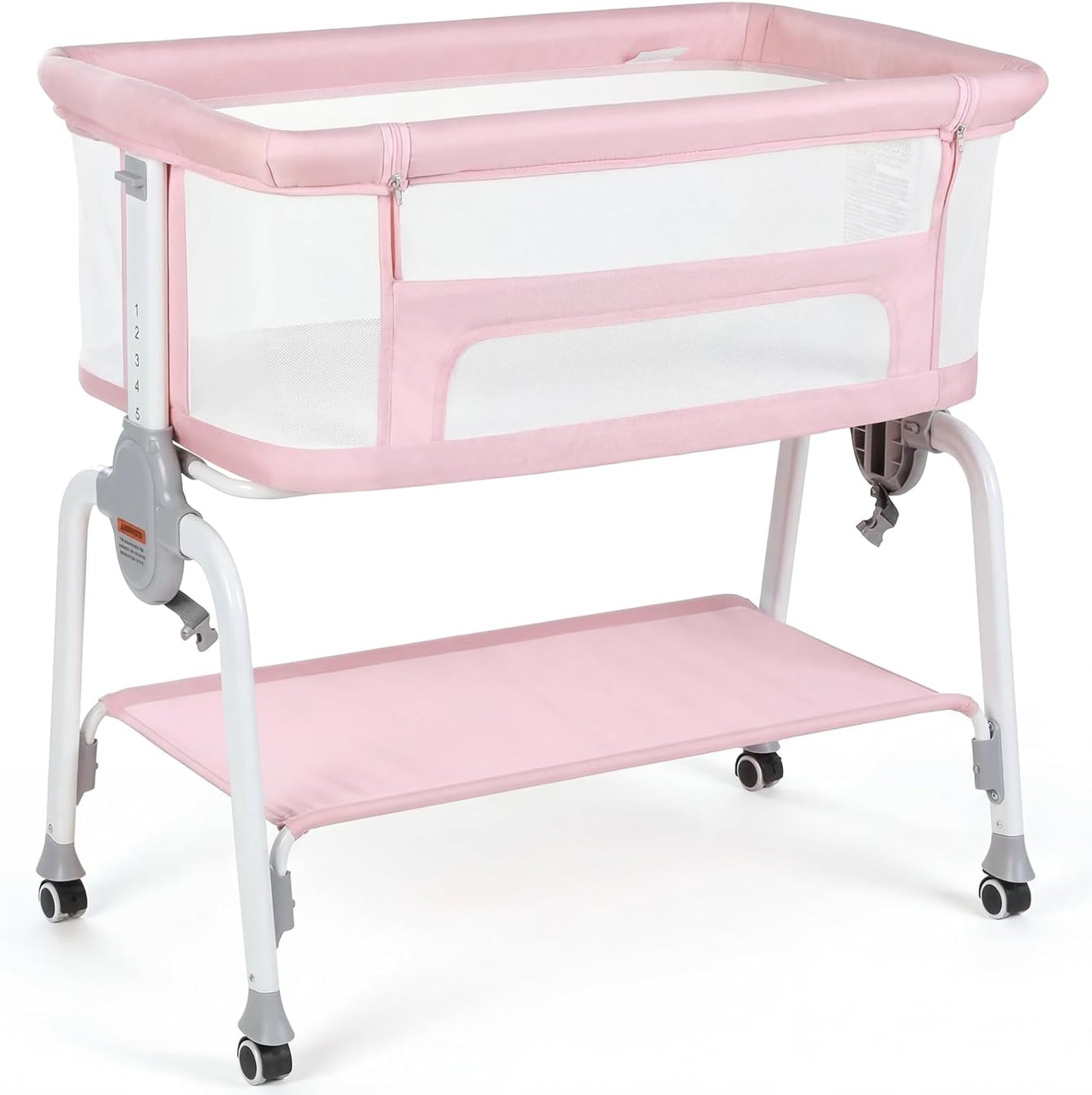 Cowiewie Bassinet Bedside Sleeper, Breathable Baby Bedside Bassinet and Mattress, Lightweight and Portable for Bedside Sleeping, Light Grey