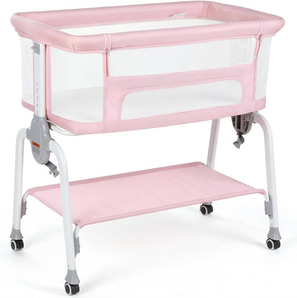 Cowiewie Bassinet Bedside Sleeper, Breathable Baby Bedside Bassinet and Mattress, Lightweight and Portable for Bedside Sleeping, Light Grey