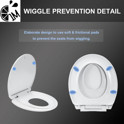 1M Family Toilet Seat, Patented Slow Close & Quick Releasing Technology, Anti-Wiggling, Easy to Install and Clean, Standard Elongated with Toddler Seat Built In (1 Piece)