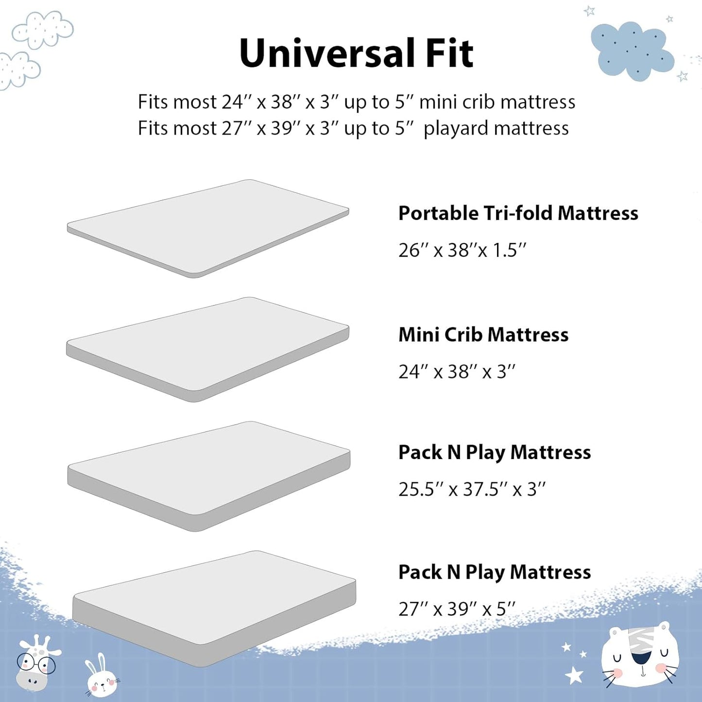 Baby Mini Crib Sheets Girl, Portable 38”x26” Pack and Play Sheets Fitted for Playard and Pack N Play Mattress, 3-Pack Soft Microfiber Pink Rainbow