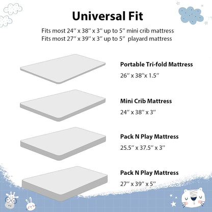 Baby Mini Crib Sheets Girl, Portable 38”x26” Pack and Play Sheets Fitted for Playard and Pack N Play Mattress, 3-Pack Soft Microfiber Pink Rainbow