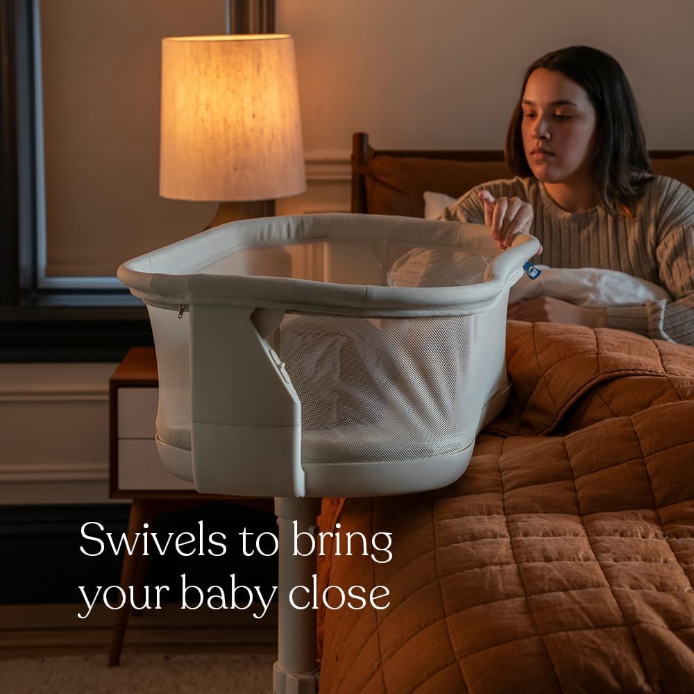 HALO BassiNest Swivel Sleeper 3.0 – Over-Bed Baby Bassinet with 360 Rotation, Adjustable Height, Breathable Mesh, Safe Close Sleeping, Lowering Wall for Easy Access, Feeding & C-Section Recovery
