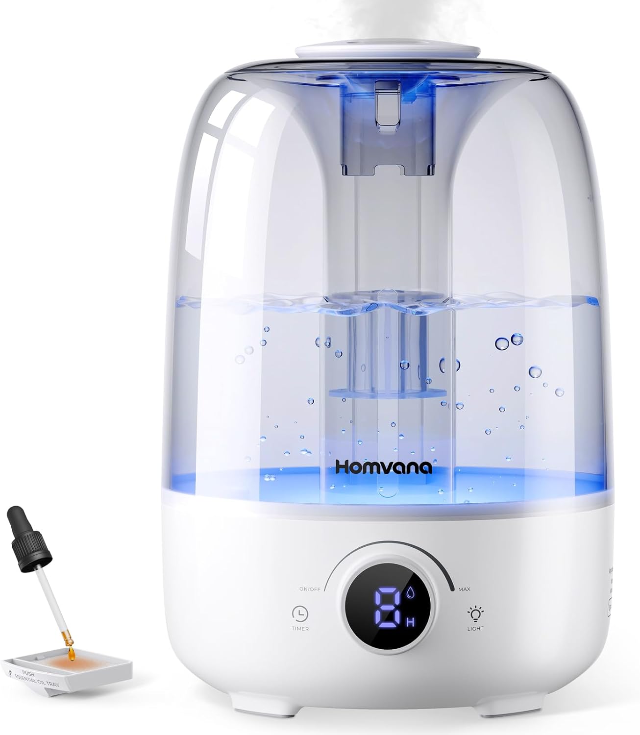 Homvana Humidifiers for Bedroom Diffusers - Top Fill 3.5L Cool Mist Humidifier Large Room, 40H Runtime Diffusers for Home, Air Humidifier for Plants, Baby Nursery, Essential Oil Diffusers (White)