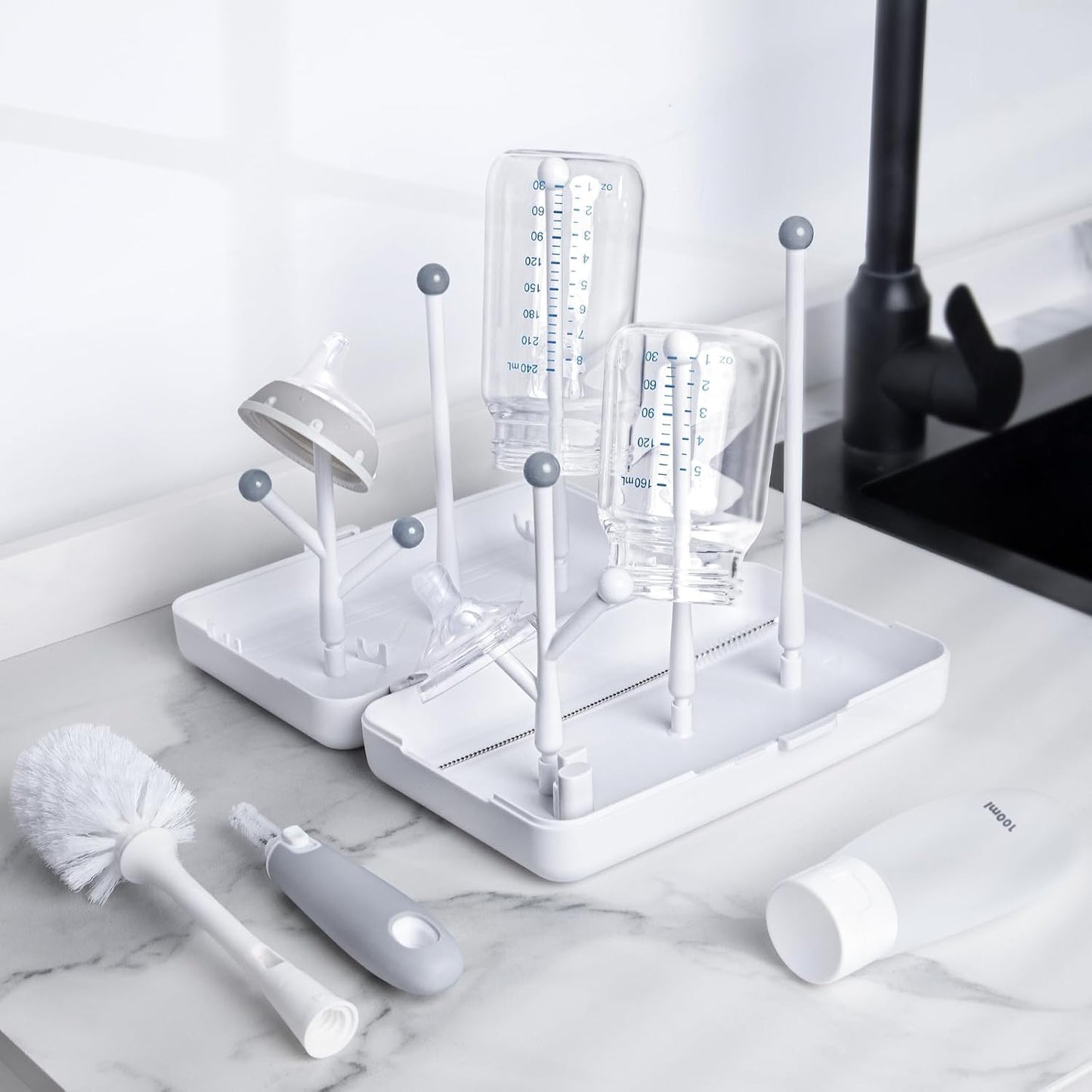 Baby Bottle Drying Rack with Tray, Termichy High Capacity Bottle Dryer Holder for Bottles, Teats, Cups, Pump Parts and Accessories, Gray