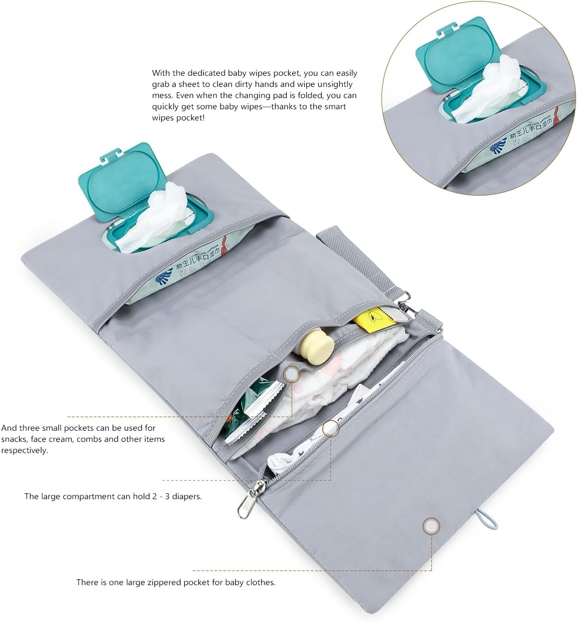 MOMIGO Baby Diaper Bag Organizer Pouches Waterproof Mini Diaper Bag - 2 pcs/set Foldable Hanging Bag Reusable, Washable or Cloth Diapers, with Gift for Baby Shower (Khaki（A）)