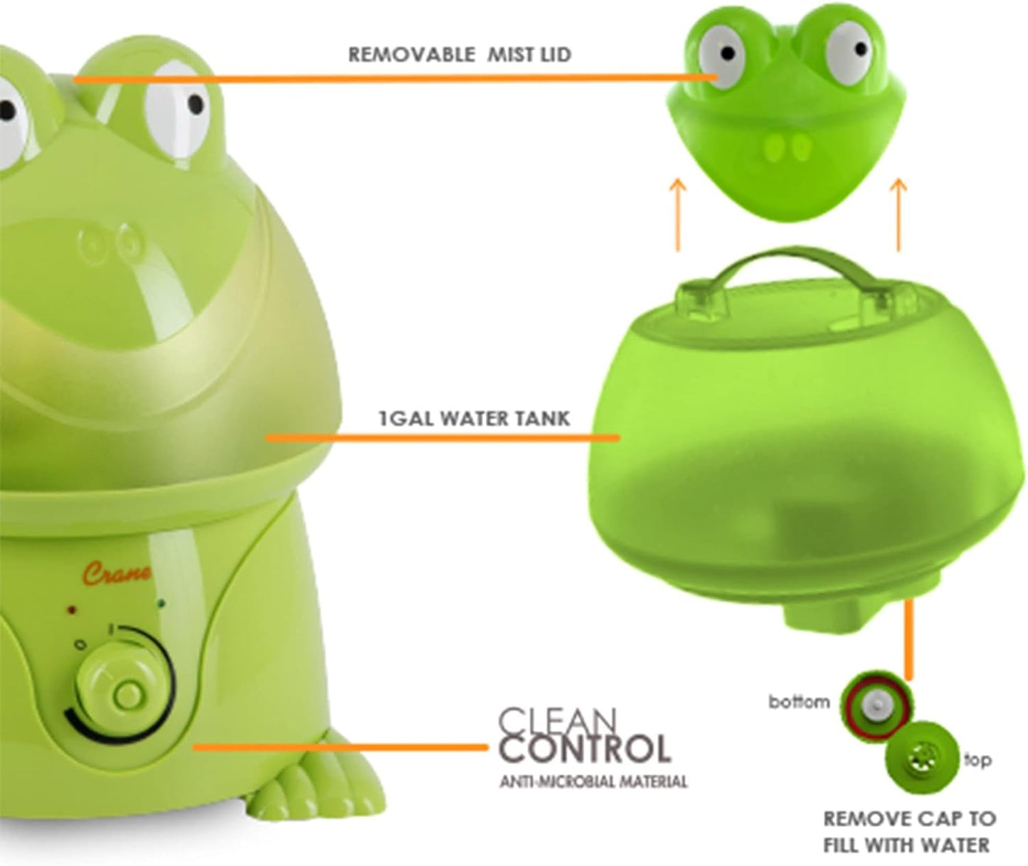 Crane Cute Animal Humidifier for Kids Bedroom and Nursery, Ultrasonic Cool Mist, 1 Gallon, Auto Shut Off, Cool Mist Humidifier