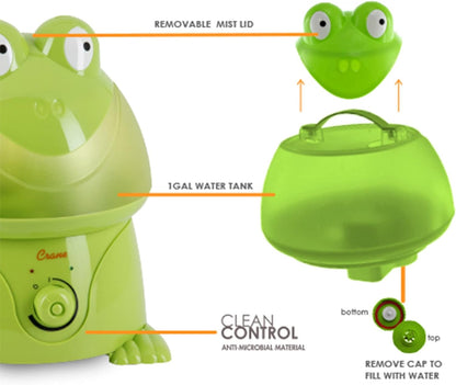 Crane Cute Animal Humidifier for Kids Bedroom and Nursery, Ultrasonic Cool Mist, 1 Gallon, Auto Shut Off, Cool Mist Humidifier