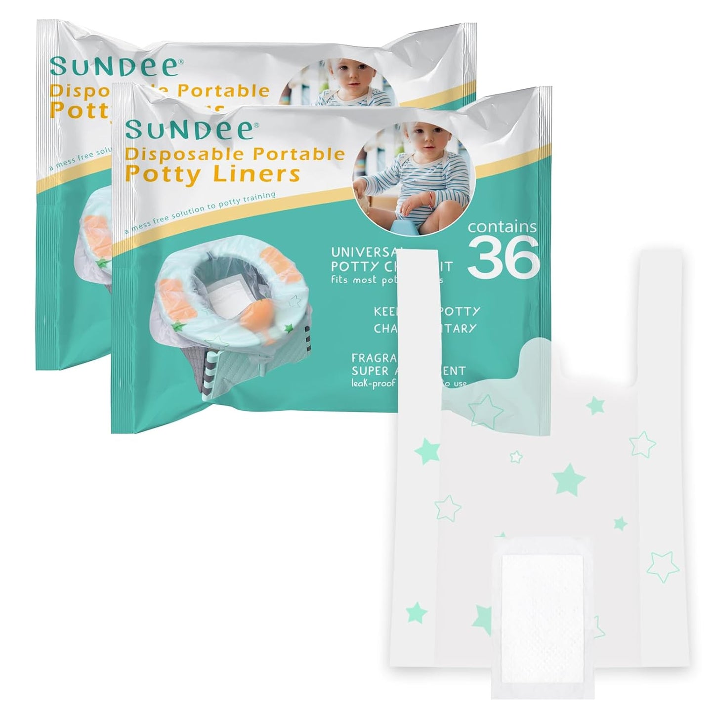 Disposable Portable Potty Liner Bags with Super Absorbent Pads - Universal Fit for Most Potty Training Chairs, Outdoors Travel Baby Toilet Liners Leak-Proof for Home & Travel - 36 Packs