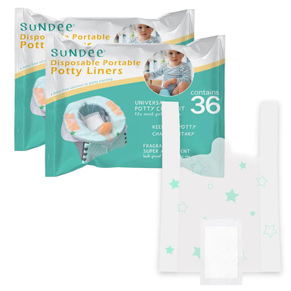 Disposable Portable Potty Liner Bags with Super Absorbent Pads - Universal Fit for Most Potty Training Chairs, Outdoors Travel Baby Toilet Liners Leak-Proof for Home & Travel - 36 Packs