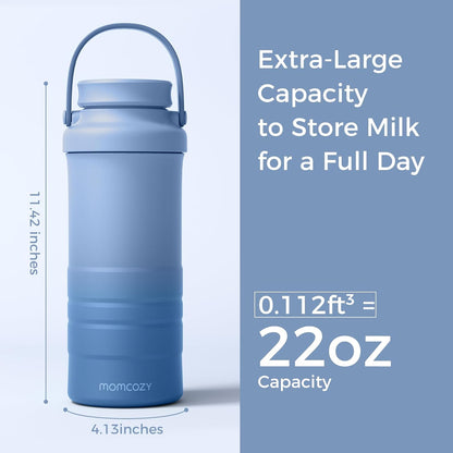 Momcozy 22oz Portable Breast Milk Cooler for Outdoor, Life Saver with 360° Total Cooling for 24 Hours, Larger Capacity Travel Breastmilk Chiller with 2pcs Baby Bottles for Breastmilk Storage