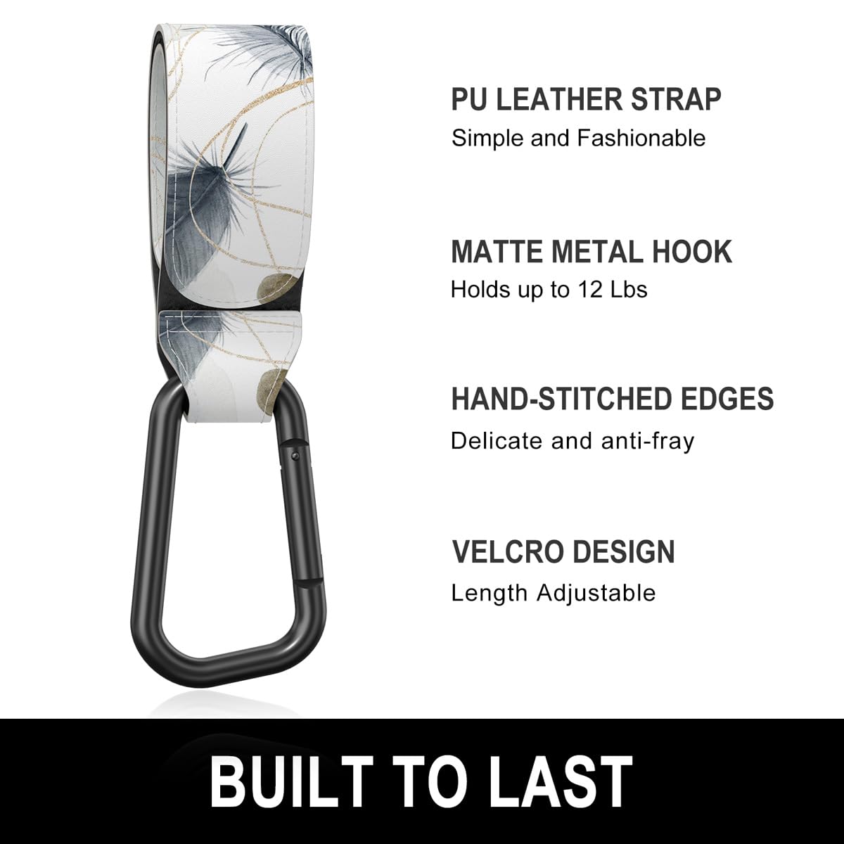 Baby Stroller Hooks for Hanging Bags, Universal Stroller Clips Accessories, Mommy Hook for Diaper Bag, Shopping Cart, Purse, Backpack - 2 Pack, Abstract Leaf