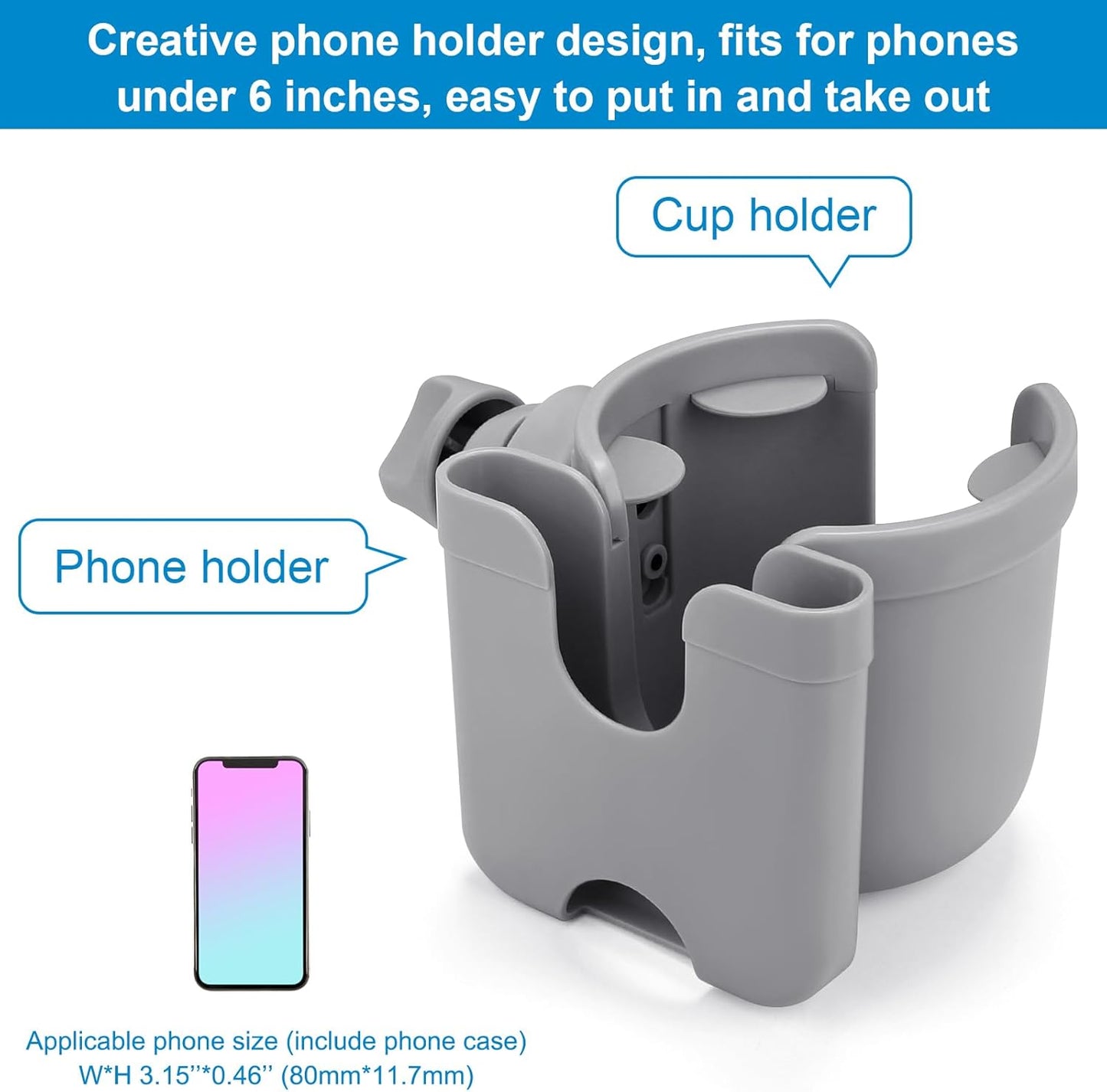 Accmor Stroller Cup Holder with Phone Holder, Bike Cup Holder, Universal Cup Holder for Uppababy Nuna Doona Strollers, 2-in-1 Cup Phone Holder for Stroller Bike Accessory