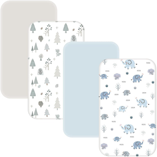 4 Pack Baby Bassinet Sheets - 35"x20" Bedside Bassinet Sheets for Newton, Ezebaby, AMKE & Other Large Bedside Sleeper | Ultra Soft & Skin Friendly Bassinet Fitted Sheets for Boys Girls