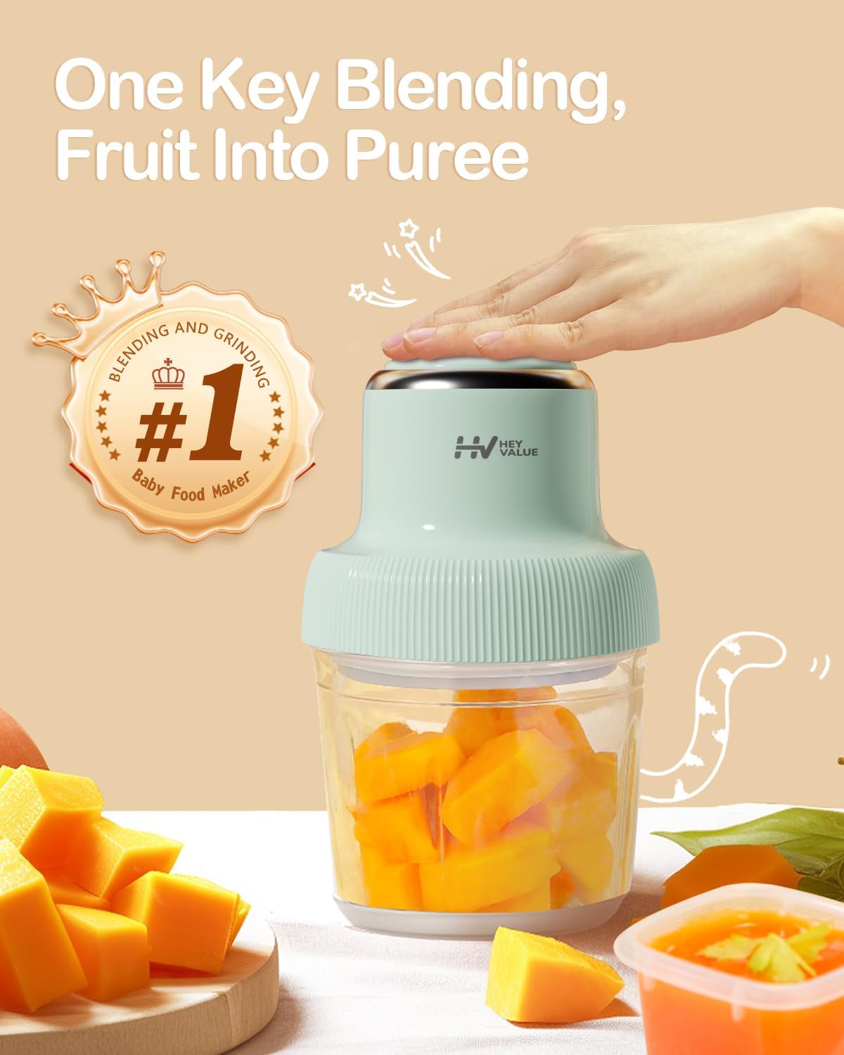 Baby Food Maker, HEYVALUE 13-in-1 Larger Baby Food Processor Set, Fruit, Vegatable, Meat, Puree Blender with Baby Food Freezer Tray, Silicone Spoons, Spatula,20 OZ(Gray)