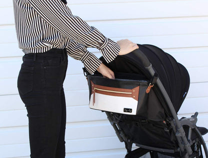 Itzy Ritzy Adjustable Stroller Caddy and Organizer Bag Featuring Front Zippered Pocket, 2 Built-In Interior Pockets & Adjustable Straps to Fit Nearly Any Stroller (Coffee and Cream)