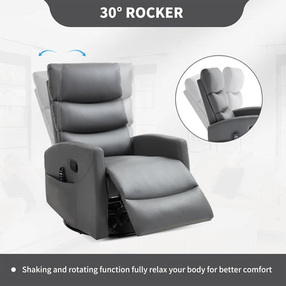 Massage Chair Recliner with Heat, Swivel Rocking Chair Recliner with High Back, Manual Nursery Recliners for Adults,Small Recliner Chair for Small Spaces, Living Room Bedroom, Fabric (Blue Green)