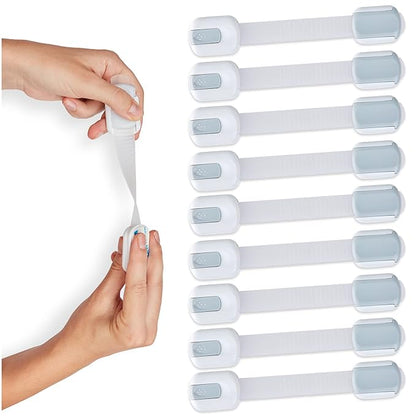 Child Safety Strap Locks (6-Pack) Baby Locks for Cabinets and Drawers, Toilet, Fridge & More. 3M Adhesive Pads. Easy Installation (White/Gray)