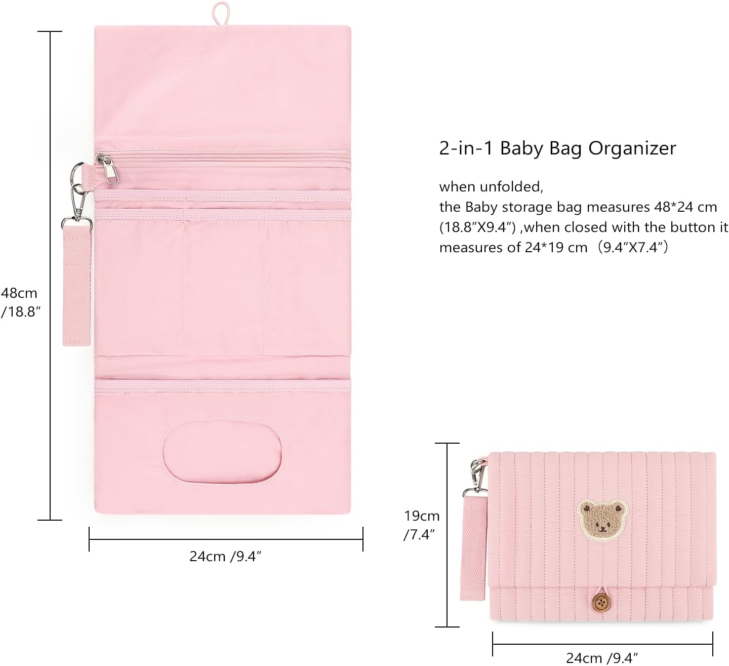 MOMIGO Baby Diaper Bag Organizer Pouches - Waterproof Pod Foldable Diaper Organizer Set, Cute Bear Bag Gift for Baby Shower (Black)