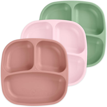 Re-Play Toddler Plates with Dividers - Deep-Walled 3 Compartments Divided Plates for Kids - Dishwasher & Microwave Safe - Made in USA - Set of 3-7.37" x 7.37" x 1.25" - Beach Baby
