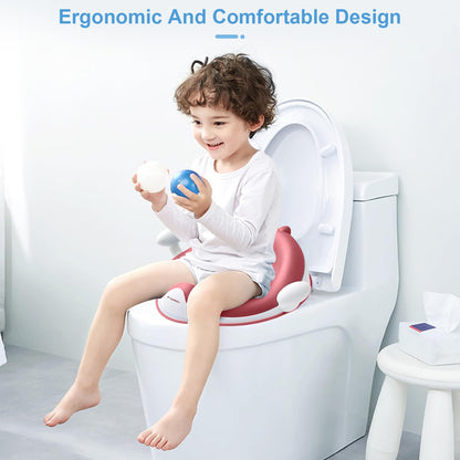 ANGELBLISS Baby Potty Training Toilet Seat with Soft Cushion Handles, Haute Collection, Double Anti-Slip Design and Splash Guard for Boys and Girls (Pink)